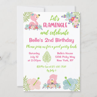 Flamant rose bébé été Anniversaire Fête Invitation