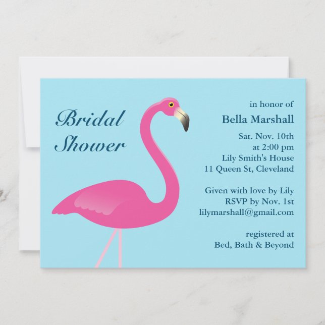Flamant rose Bleu Plage Douche nuptiale Invitation (Devant)