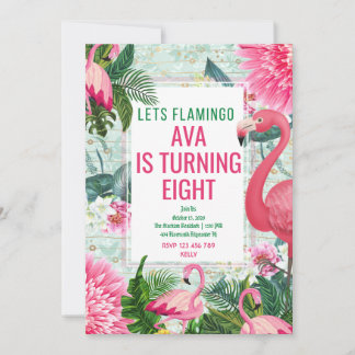 Flamant rose Carte d'invitation d'anniversaire