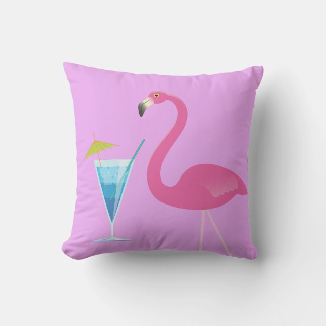 Flamant rose & Cocktail sur Coussin extérieur viol (Recto)