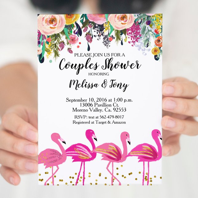 Flamant rose Couple Shower Invitation Floral (Créateur téléchargé)