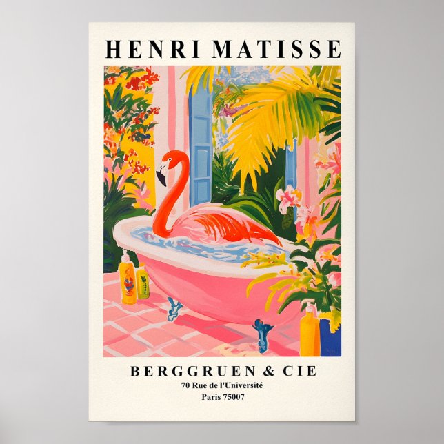 Flamant rose Dans La Baignoire Poster Drôle, Salle (Devant)