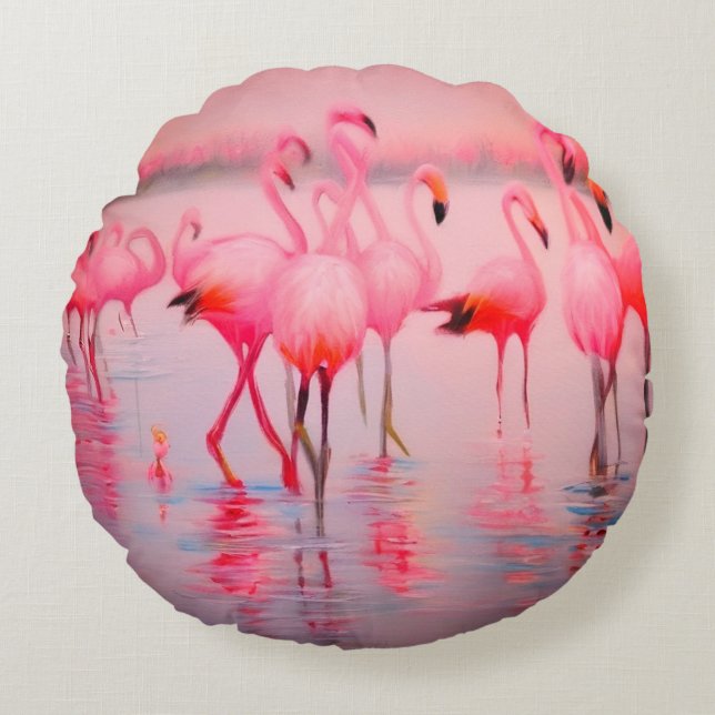Flamant rose dans le lac Coussin rond (Devant)