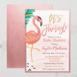 Flamant rose d'aquarelle Invitation au Baby shower