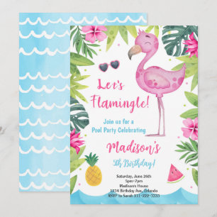 Flamant rose d'aquarelle rose tropicale Invitation