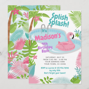 Flamant rose de fête de la piscine Invitation d'an