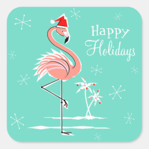 Flamant rose de Noël Happy Holidays autocollant ca