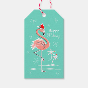 Flamant rose de Noël Joyeuses Fêtes, étiquettes