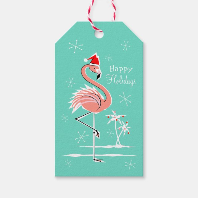 Flamant rose de Noël Joyeuses Fêtes étiquettes cad (Devant)