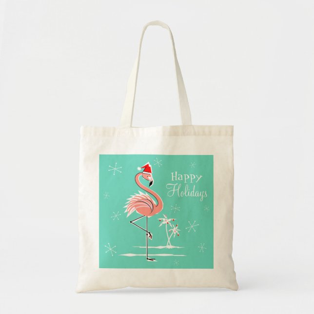 Flamant rose de Noël Joyeux sac fourre-tout de vac (Devant)