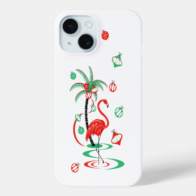 Flamant rose de Noël rouge Baubles coque iphone (Verso)