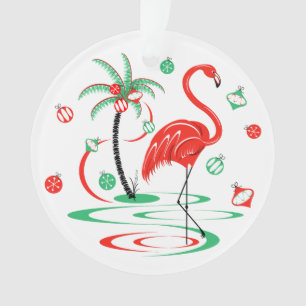 Flamant rose de Noël rouge Baubles ronde acrylique