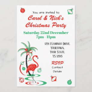 Flamant rose de Noël rouge Invitation multi-back