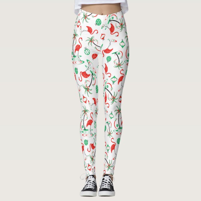 Flamant rose de Noël rouge Multi leggings (Devant)