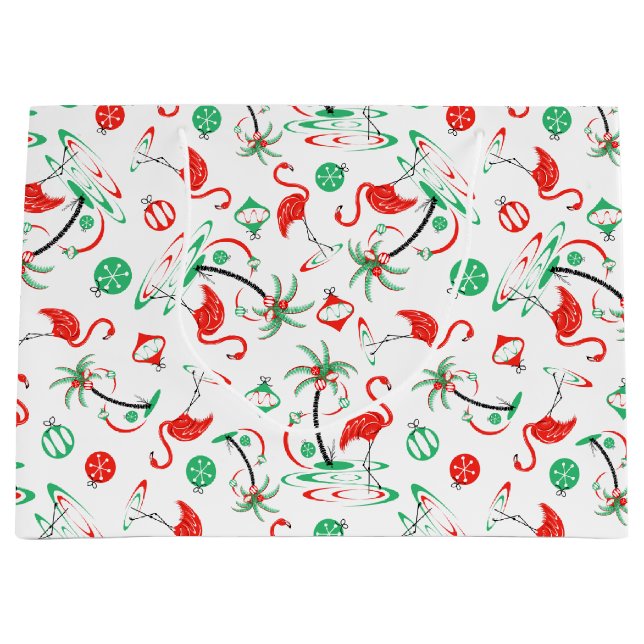 Flamant rose de Noël rouge Multi sac cadeau grand (Devant)