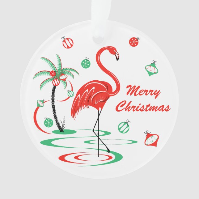 Flamant rose de Noël rouge ronde acrylique de Noël (devant)