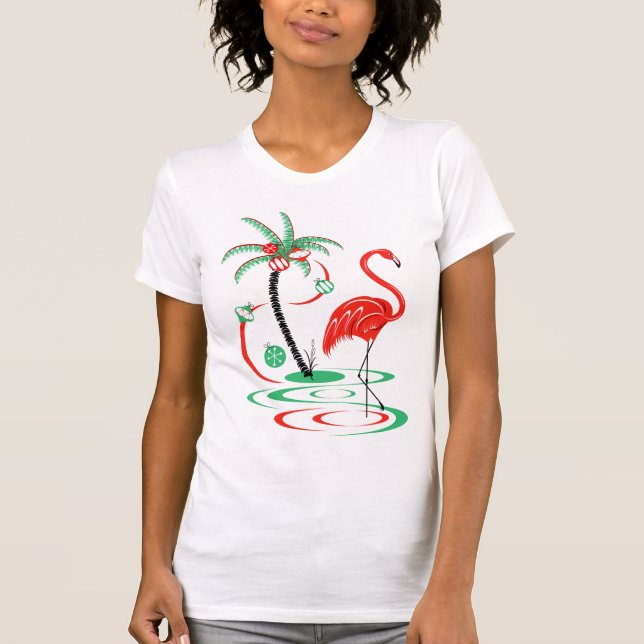 Flamant rose de Noël rouge t-shirt femmes (Devant)