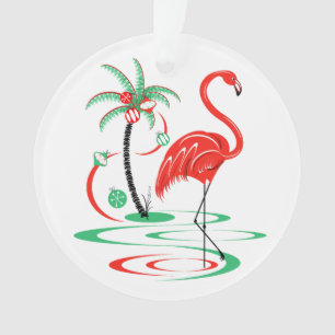 Flamant rose de Noël rouge Texte rond acrylique