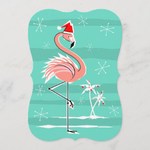 Flamant rose de Noël Stripe invitation verticale