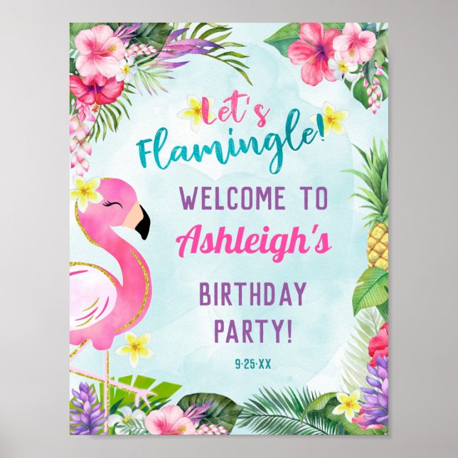 Flamant rose d'été Anniversaire Affiche de bienven (Devant)