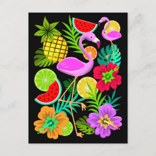 Flamant rose et Fruits d'été Fun Pa Holiday Carte 