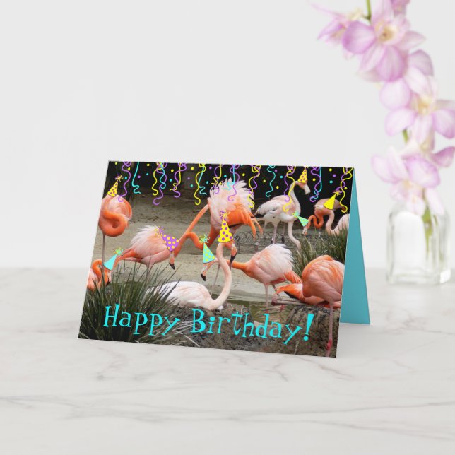 Flamant rose Fête Oiseaux Joyeux Carte Anniversair (Orchidée)