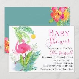 Flamant rose Floral Baby shower Invitation