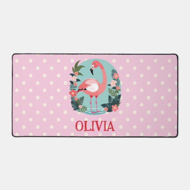 Flamant rose floral rose carton mignon avec Pois (Recto)