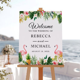 Flamant rose Floral Tropical Mariage Affiche de b