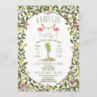 Flamant rose Foliage Invitation Baby shower
