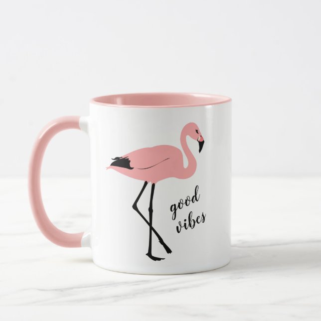 Flamant rose Good Vibes Mug noir rose (Gauche)