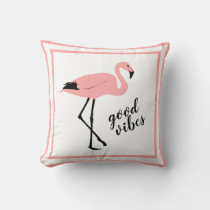 Flamant rose Good Vibes Rose noir mou oreiller