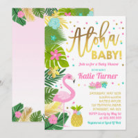 Flamant rose Invitation Baby shower Douche tropica