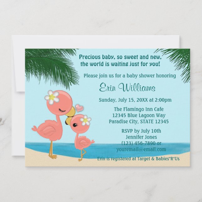 Flamant rose Invitation Baby shower Maman Kiss (Devant)