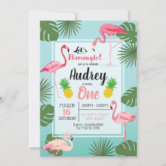 Flamant rose Invitation d'anniversaire