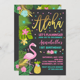 Flamant rose Invitation d'anniversaire Topic Luau
