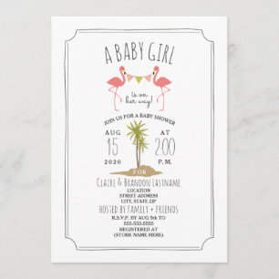 Flamant rose Island Baby shower Invitation