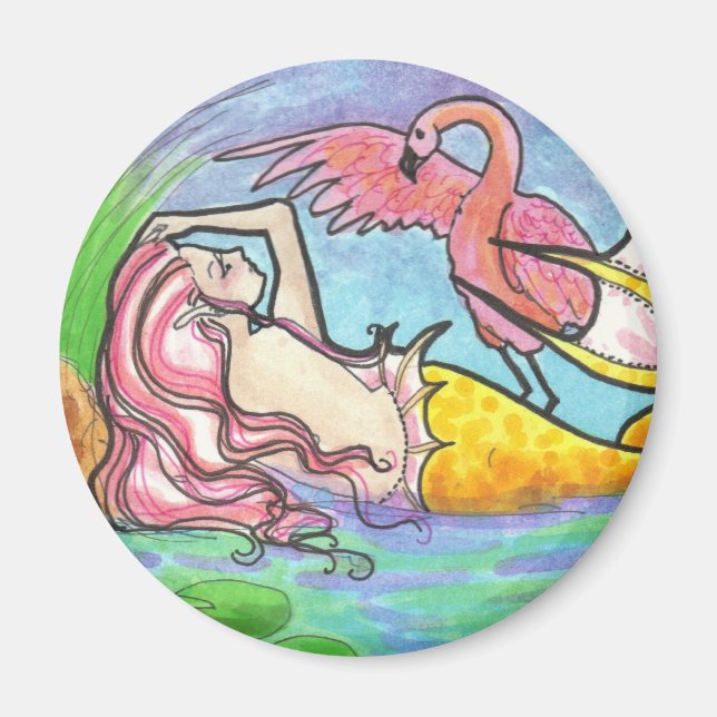 Flamant rose Lagoon Sirène imaginaire aimant d'art (Devant)