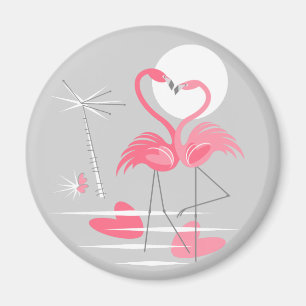 Flamant rose Love aimant rond