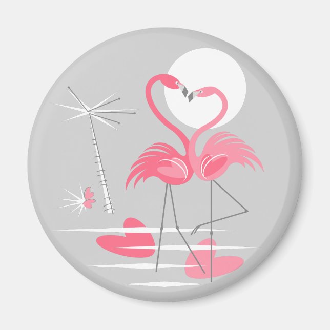 Flamant rose Love aimant rond (Devant)