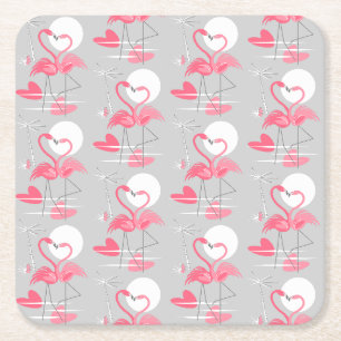 Flamant rose Love Carrelé dessous de verre carré