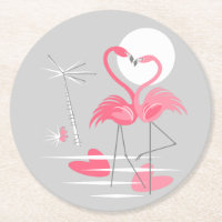 Flamant rose Love dessous de verre rond