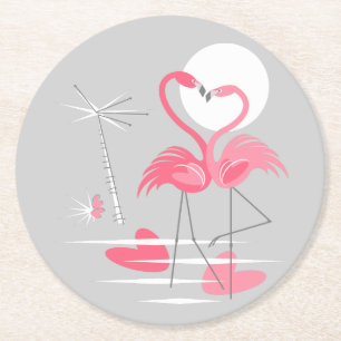 Flamant rose Love dessous de verre rond