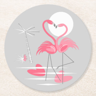 Flamant rose Love dessous de verre rond