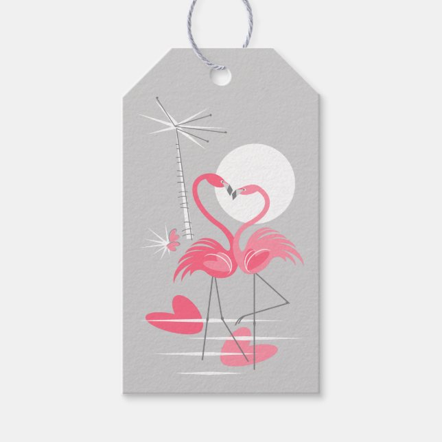 Flamant rose Love étiquettes cadeaux (Devant)