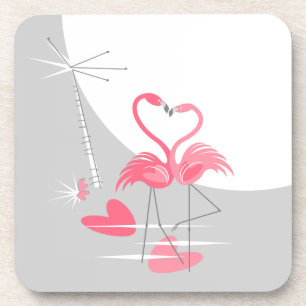 Flamant rose Love Grande Lune dessous de verre liè