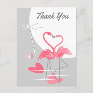 Flamant rose Love Grande Lune Merci carte postale