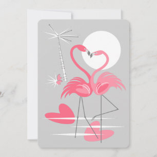 Flamant rose Love invitation verticale