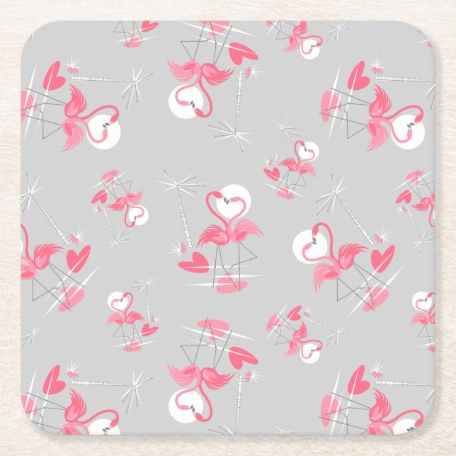 Flamant rose Love Multi dessous de verre carré (Devant)