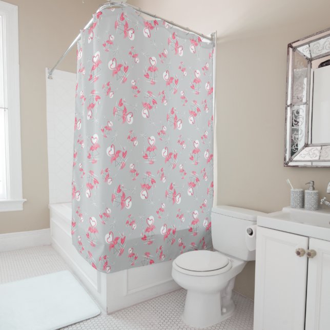 Flamant rose Love Multi rideau douche (En situation)